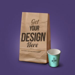 Grocery bag coffee cup mockup